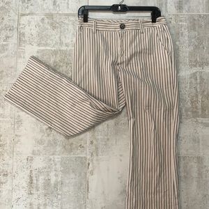 CAbi Cream Ankle-Length Pants with Black Pinstripes